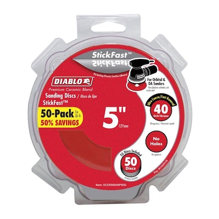 Diablo Diablo StickFast 5 in. Ceramic Blend Adhesive Sanding Disc 40 Grit Ultra Coarse 50 pk DCD050040P50G